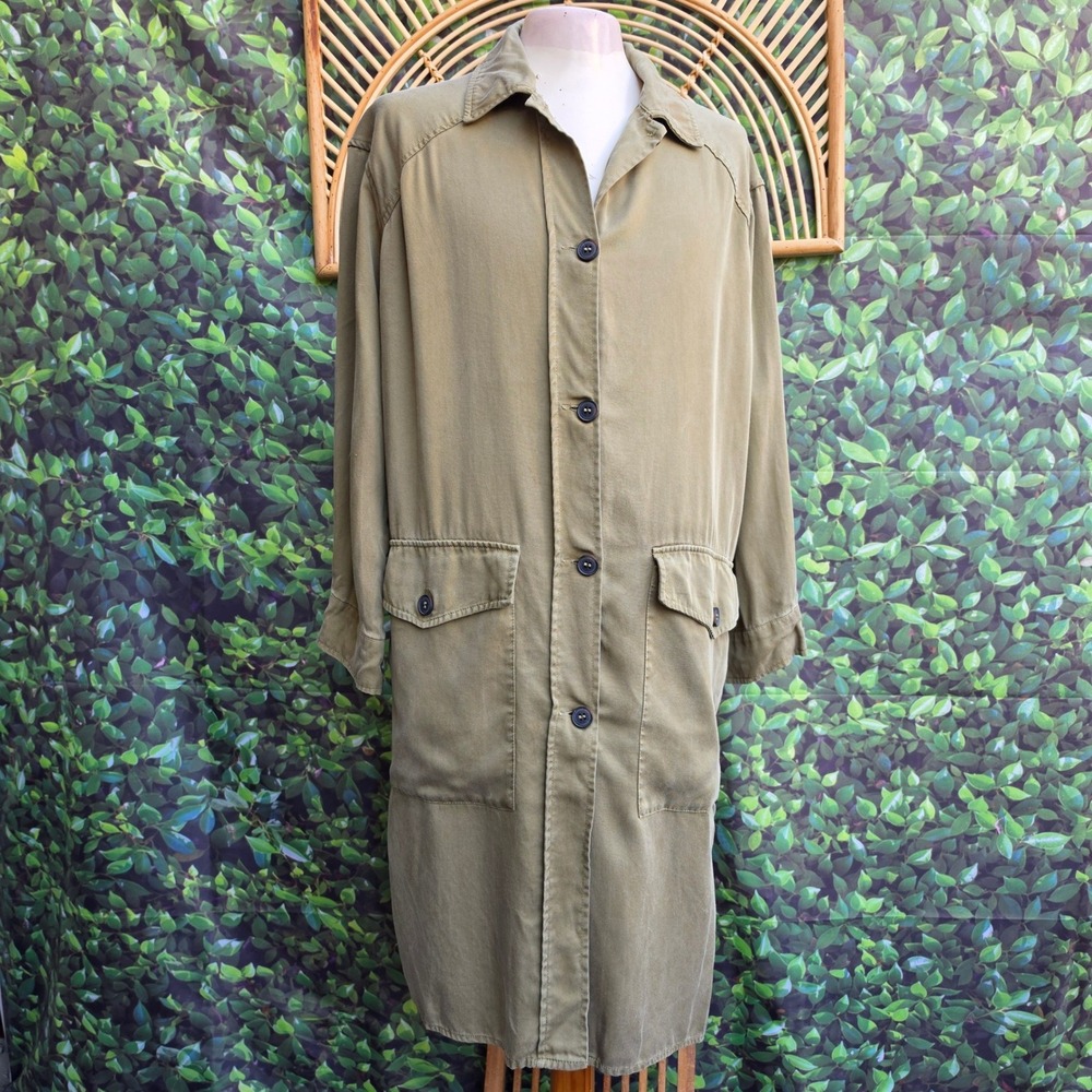 Zara Olive Green Oversized Utility Longline Button Down Shirt Dress with Pockets